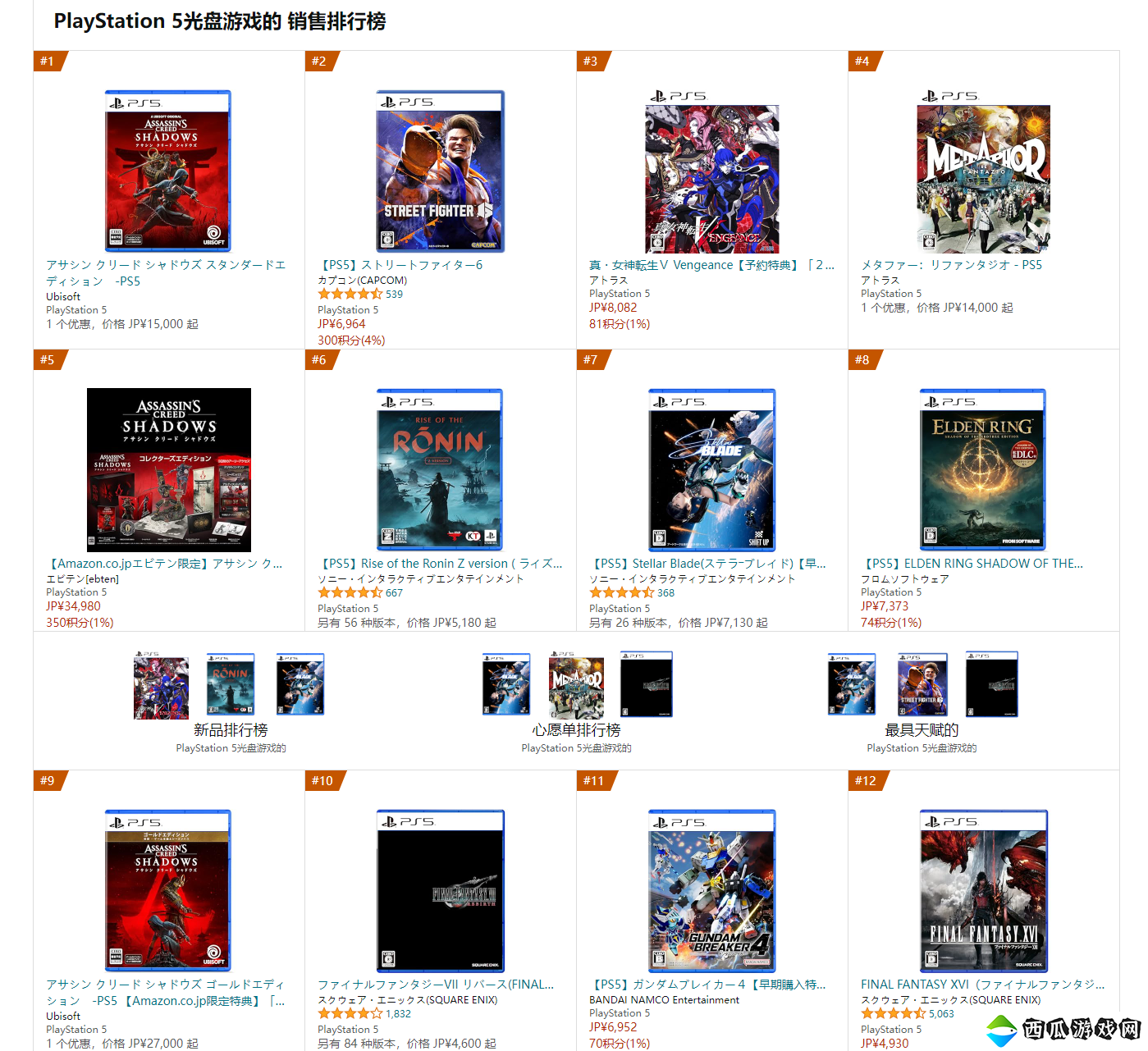 骂归骂买归买 《刺客信条：影》在日本亚马逊PS5游戏畅销榜登顶