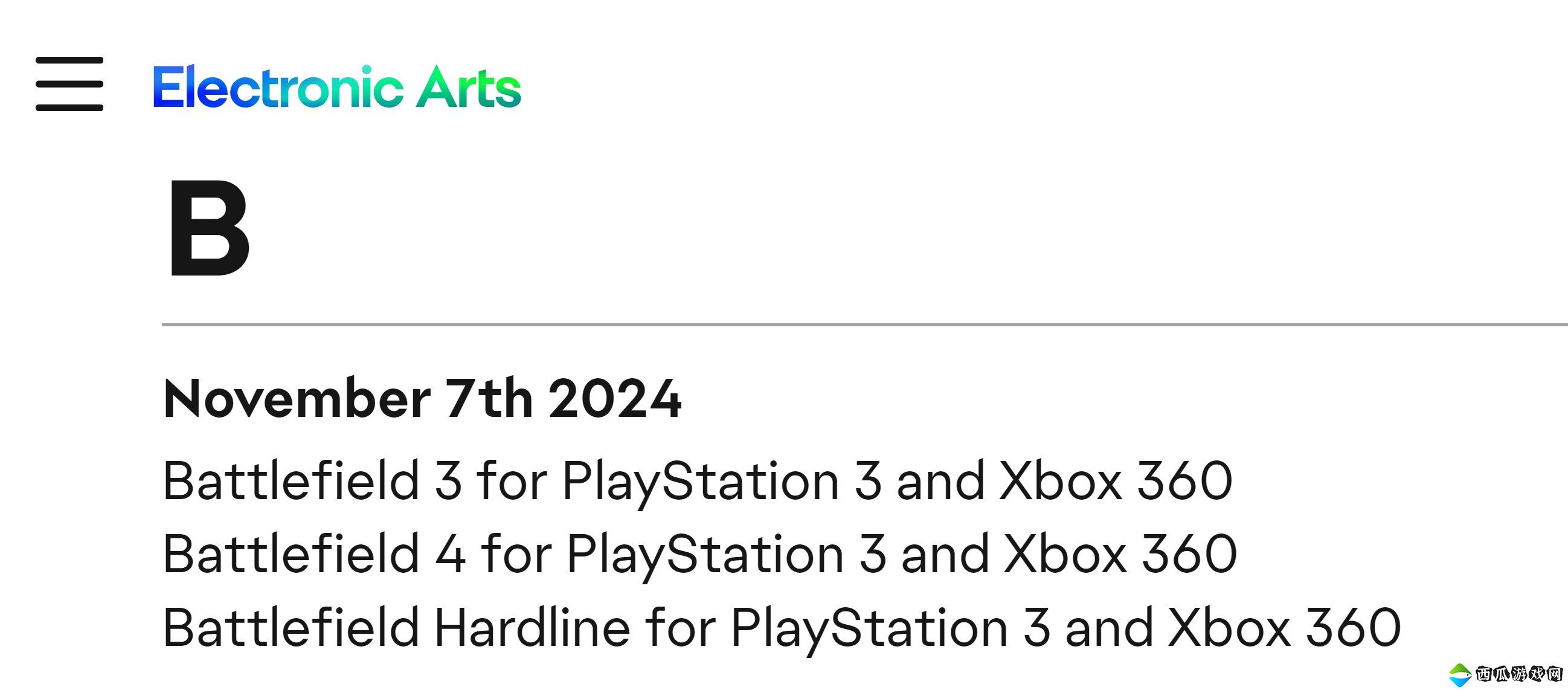 《战地3》《战地4》Xbox 360和PS3版11月停服