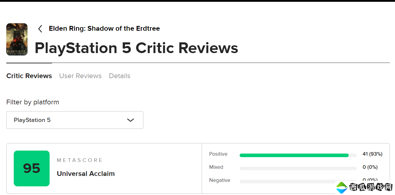 《艾尔登法环：黄金树幽影》M站均分95分 IGN满分