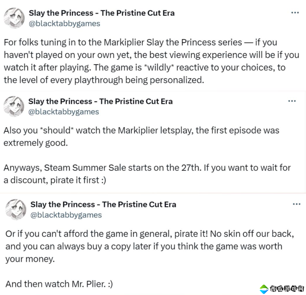 《杀死公主》开发者再次建议玩家玩盗版游戏而非视频通关