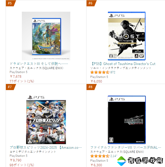 最新日亚PS5游戏排行榜 预购版《职业棒球魂》登顶
